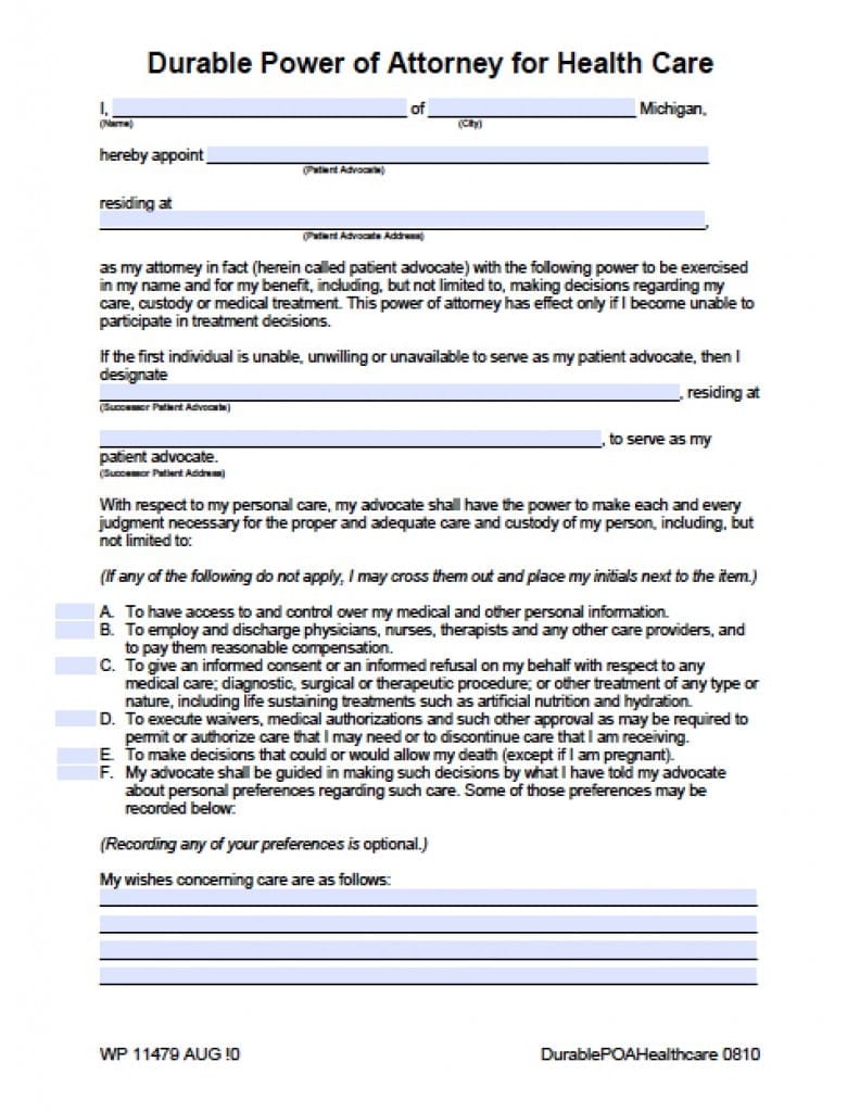 Free Michigan Power Of Attorney Forms In Fillable Pdf Types Archives Power Of Attorney