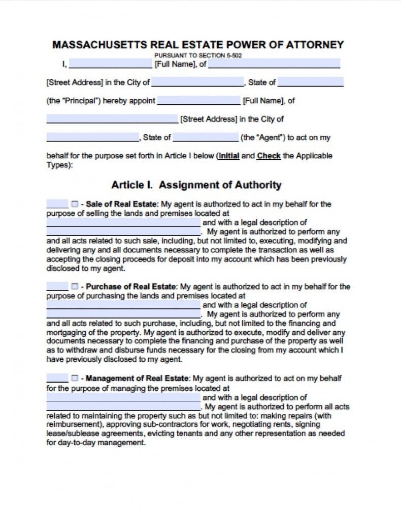 Free Massachusetts Power Of Attorney Forms In Fillable PDF 9 Types