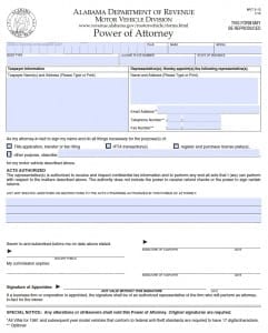 Alabama Motor Vehicle Power of Attorney Form - MVT 5-13