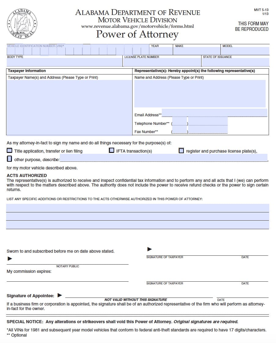 Free Alabama Power Of Attorney Forms 9 Types Power Of Attorney