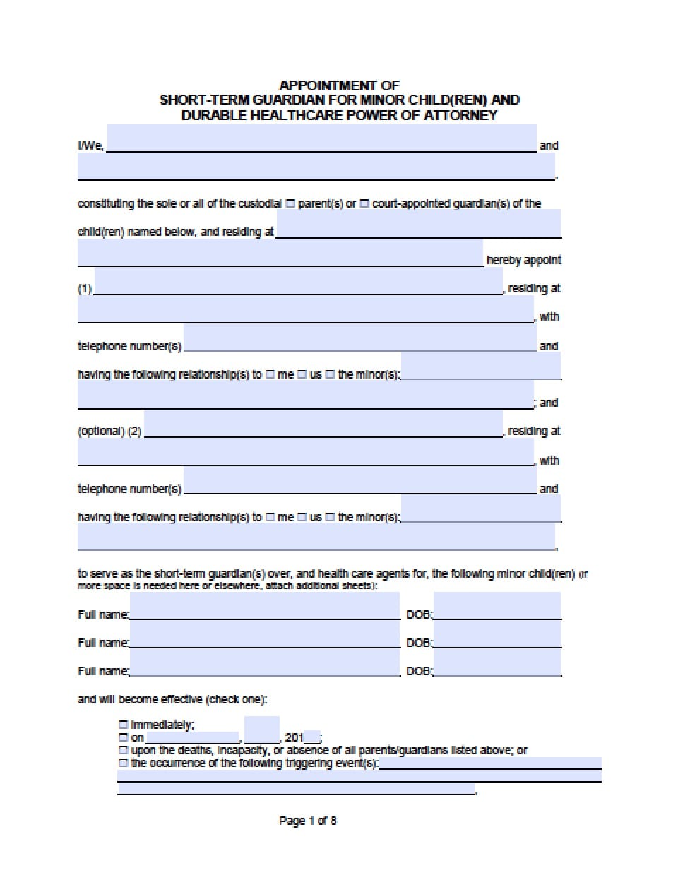 California Minor Child Power of Attorney Form - Power of Attorney