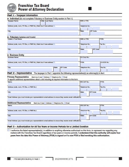 California Tax Power of Attorney Form