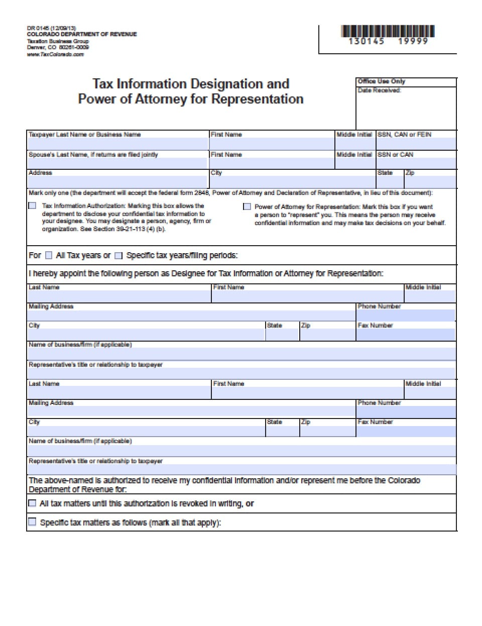 Colorado Tax Power of Attorney Form - Power of Attorney : Power of Attorney