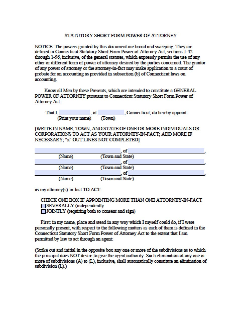 Connecticut Durable Financial Power of Attorney Form - Power ...