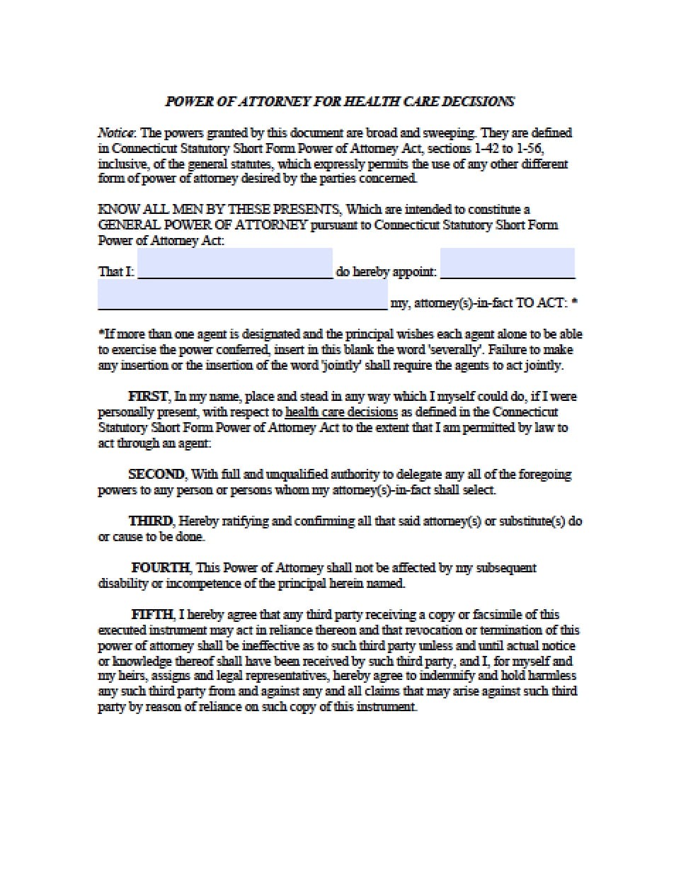 Fillable Word Format Copies Of New Ct Poa Form - Printable Forms Free ...