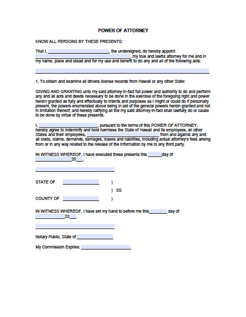 power of attorney form hawaii state
 Hawaii Vehicle Power of Attorney Form - Power of Attorney ...