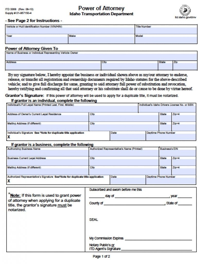 Idaho General Financial Power of Attorney Form - Power of Attorney ...