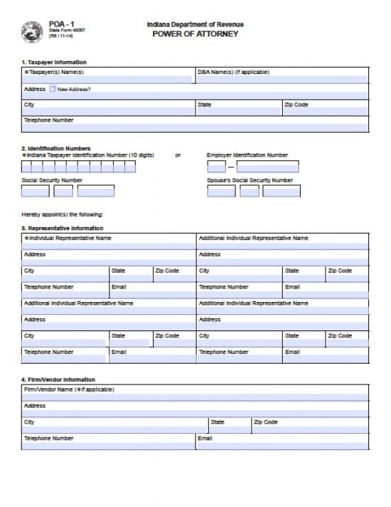 Indiana Tax Power of Attorney Form