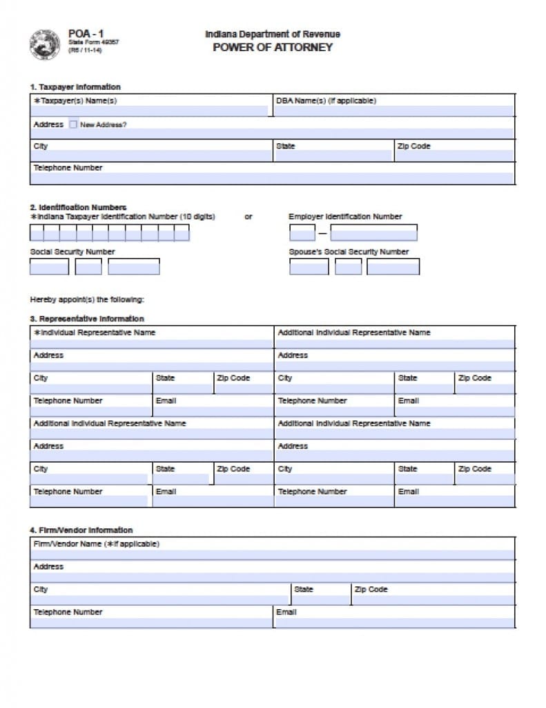 Indiana Vehicle Power of Attorney Form - Power of Attorney : Power of ...