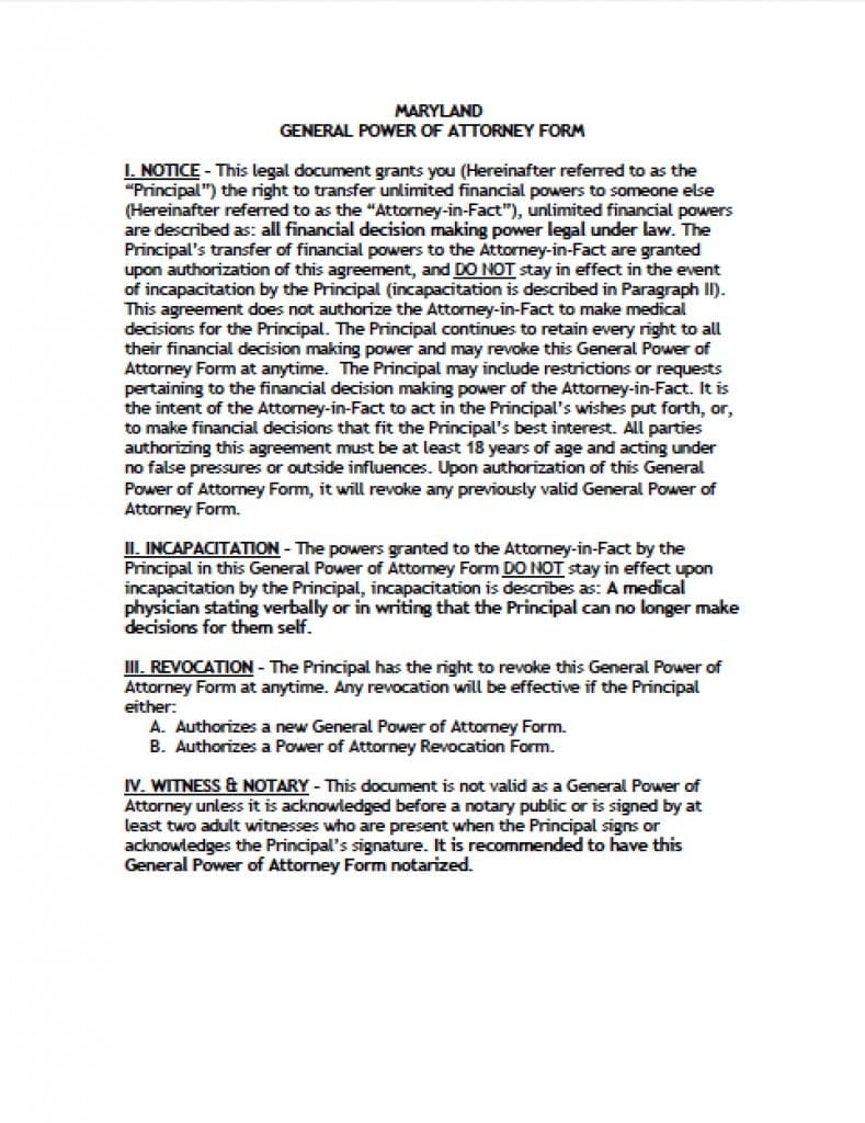 Free Maryland Power of Attorney Forms in Fillable PDF | 9 Types ...