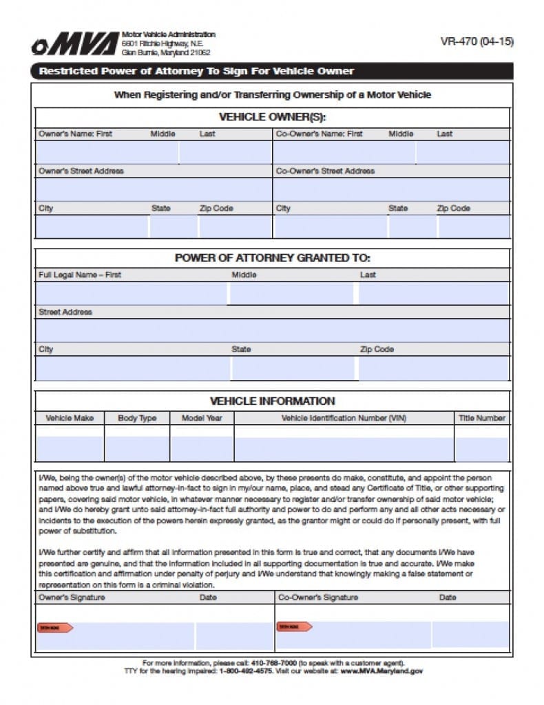 maryland mva restricted power of attorney form