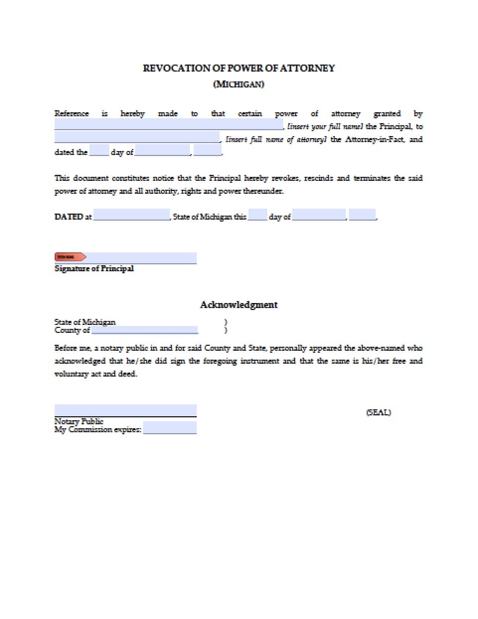 Michigan Durable Financial Power of Attorney Form - Power ...