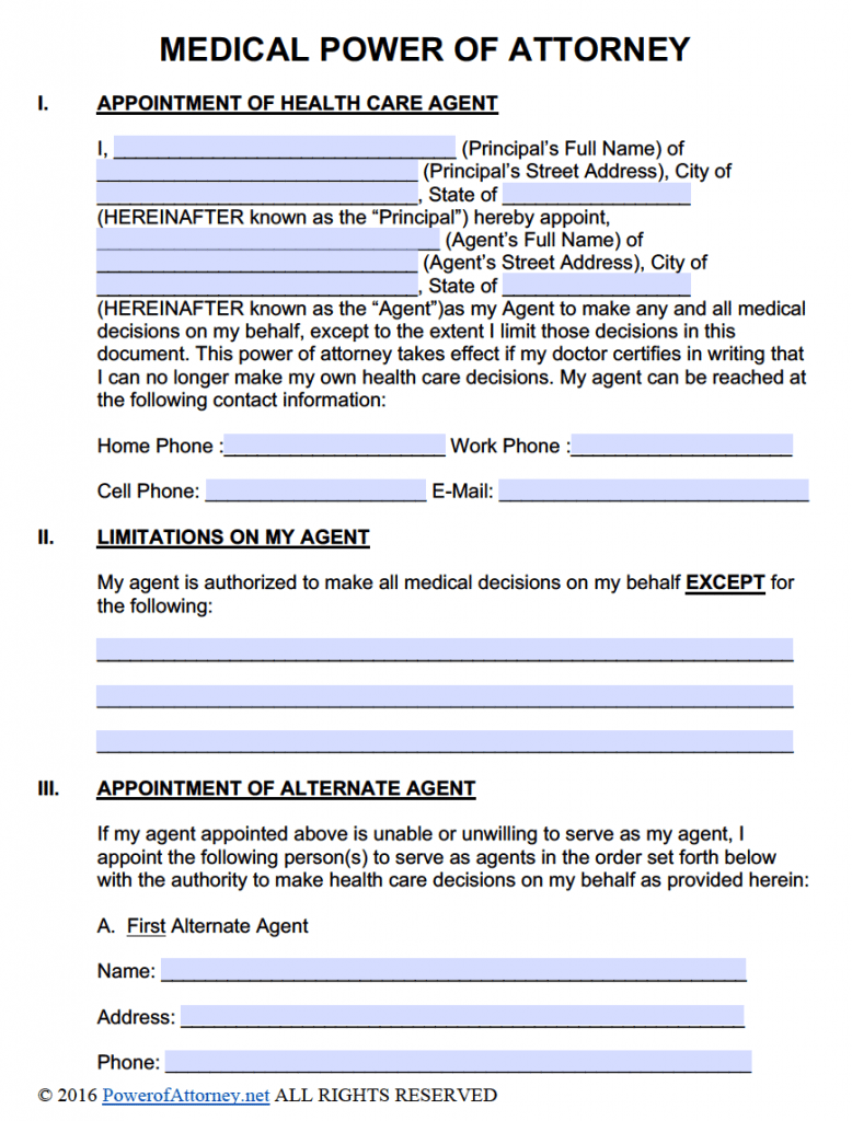 Medical Power Of Attorney Free Printable Forms