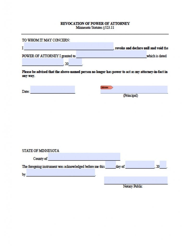 Minnesota Durable Financial Power of Attorney Form - Power of Attorney