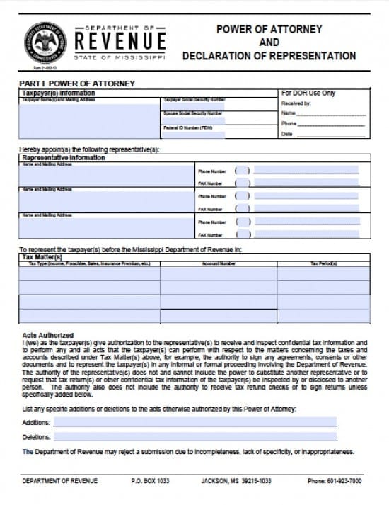 Mississippi Tax Power of Attorney Form