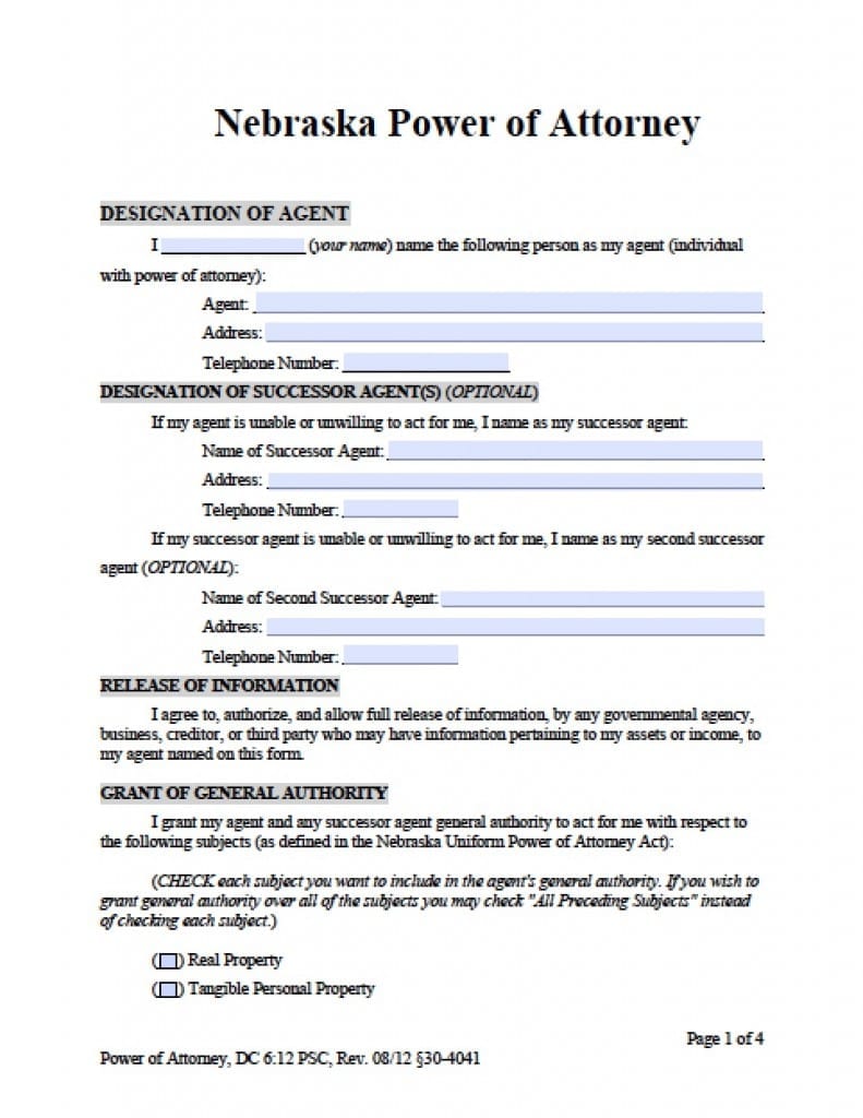 Free Nebraska Power Of Attorney Forms In Fillable PDF 9 Types Archives Power Of Attorney