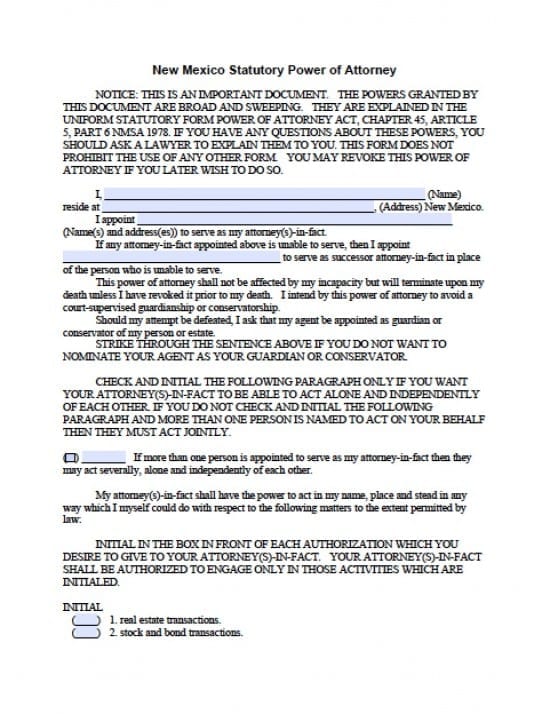 New Mexico Durable Financial Power of Attorney Form