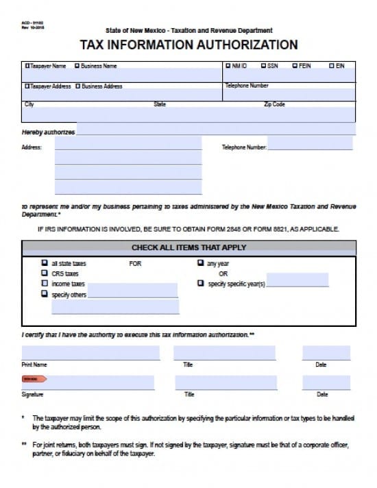 New Mexico Tax Power of Attorney Form