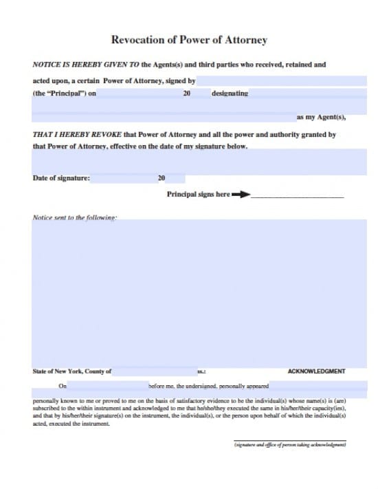 New York Revocation Power of Attorney Form