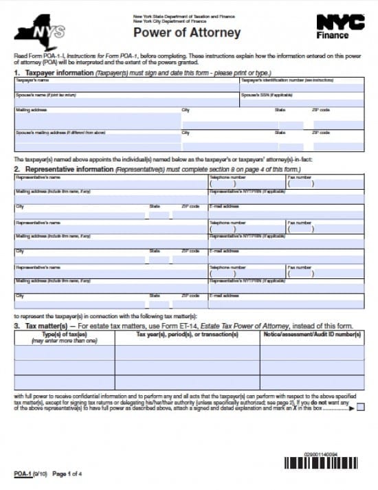 New York Tax Power of Attorney Form