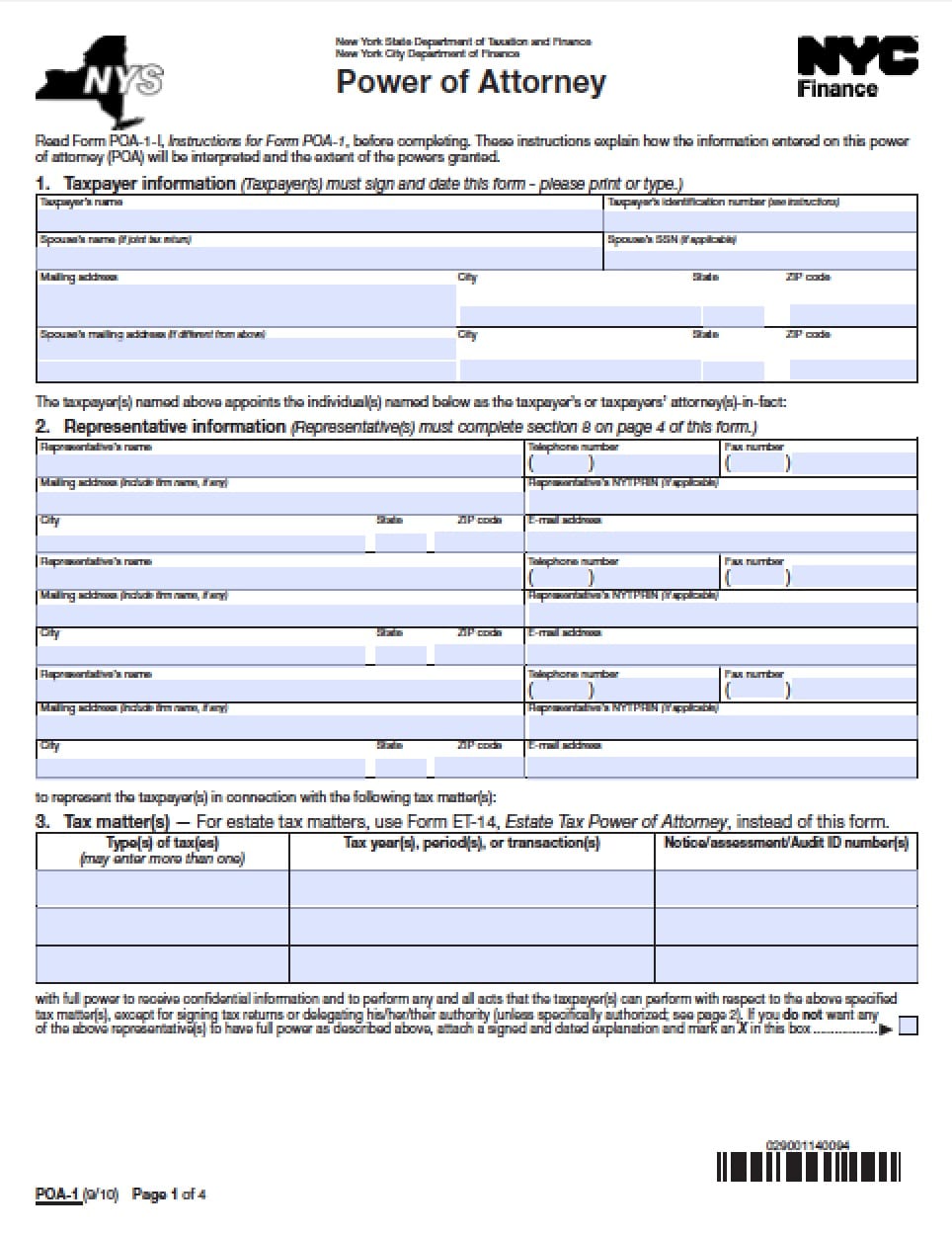 New York Tax Power of Attorney Form Power of Attorney Power of Attorney