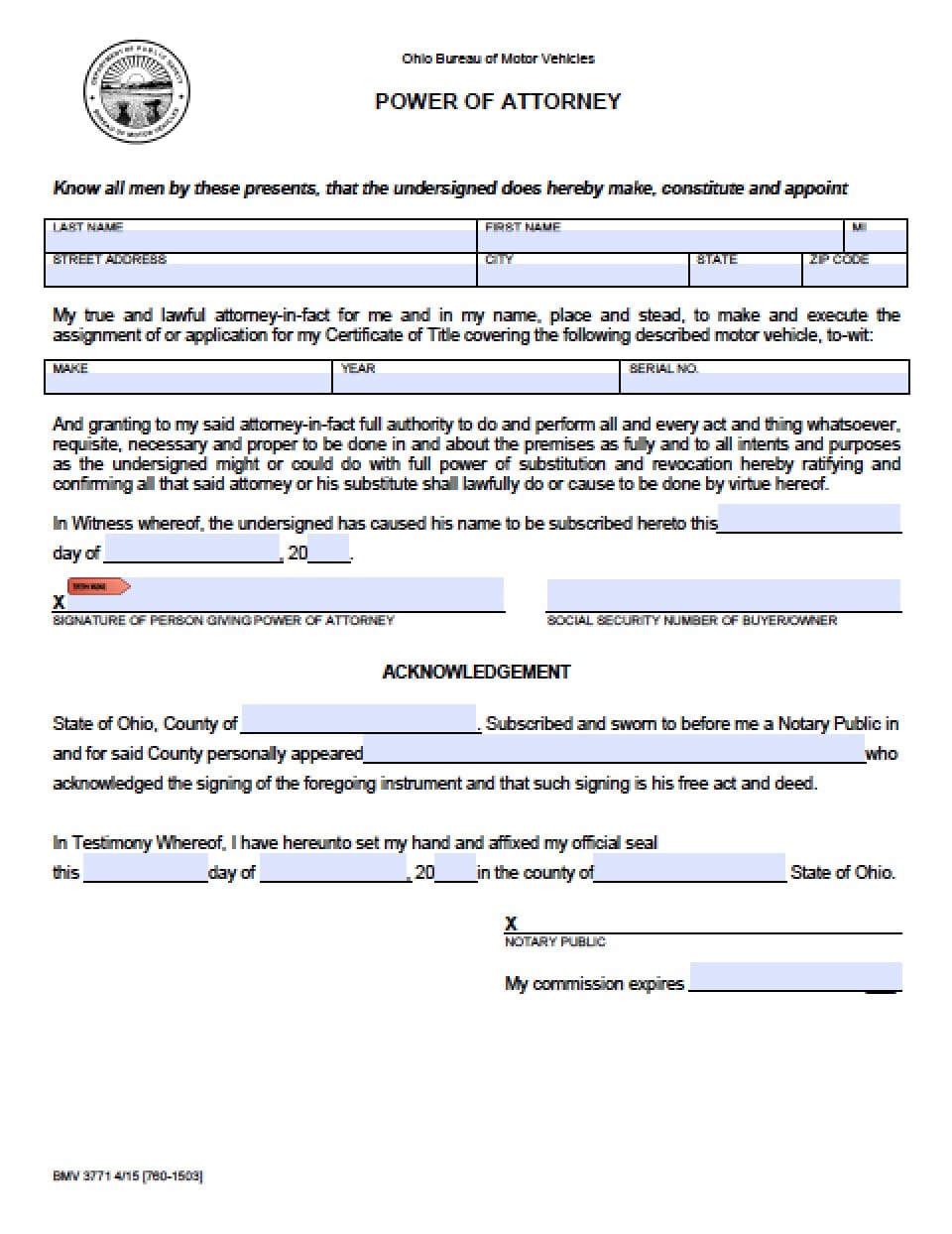 state of ohio power of attorney for finances