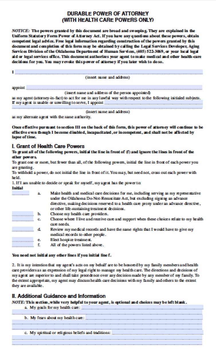 Free Oklahoma Power Of Attorney Forms In Fillable Pdf 9 Types Archives Power Of Attorney Power Of Attorney