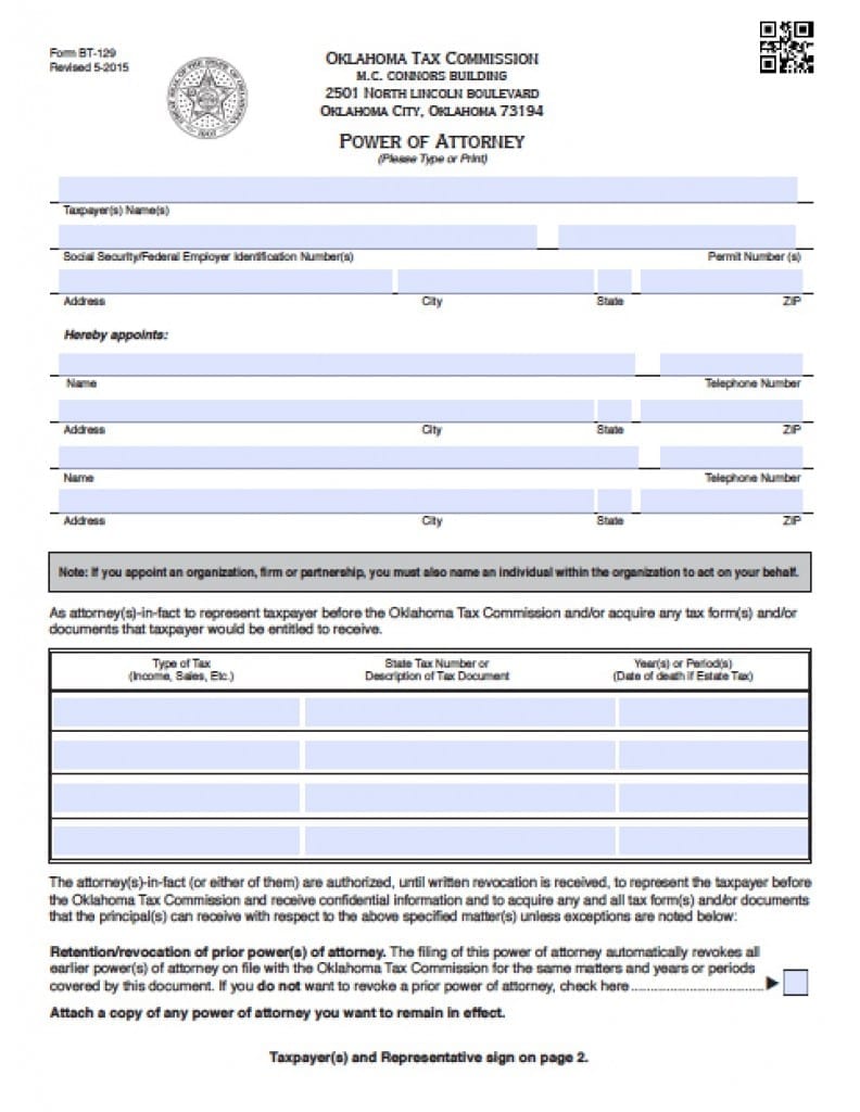 Oklahoma General Financial Power of Attorney Form - Power of Attorney ...