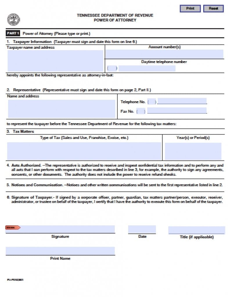 Tennessee Durable Financial Power Of Attorney Form Power Of Attorney   Tennessee Tax Power Of Attorney Form 792x1024 