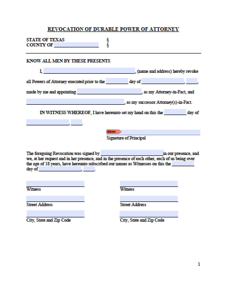 power of attorney form texas
 Texas Revocation Power of Attorney Form - Power of Attorney ...