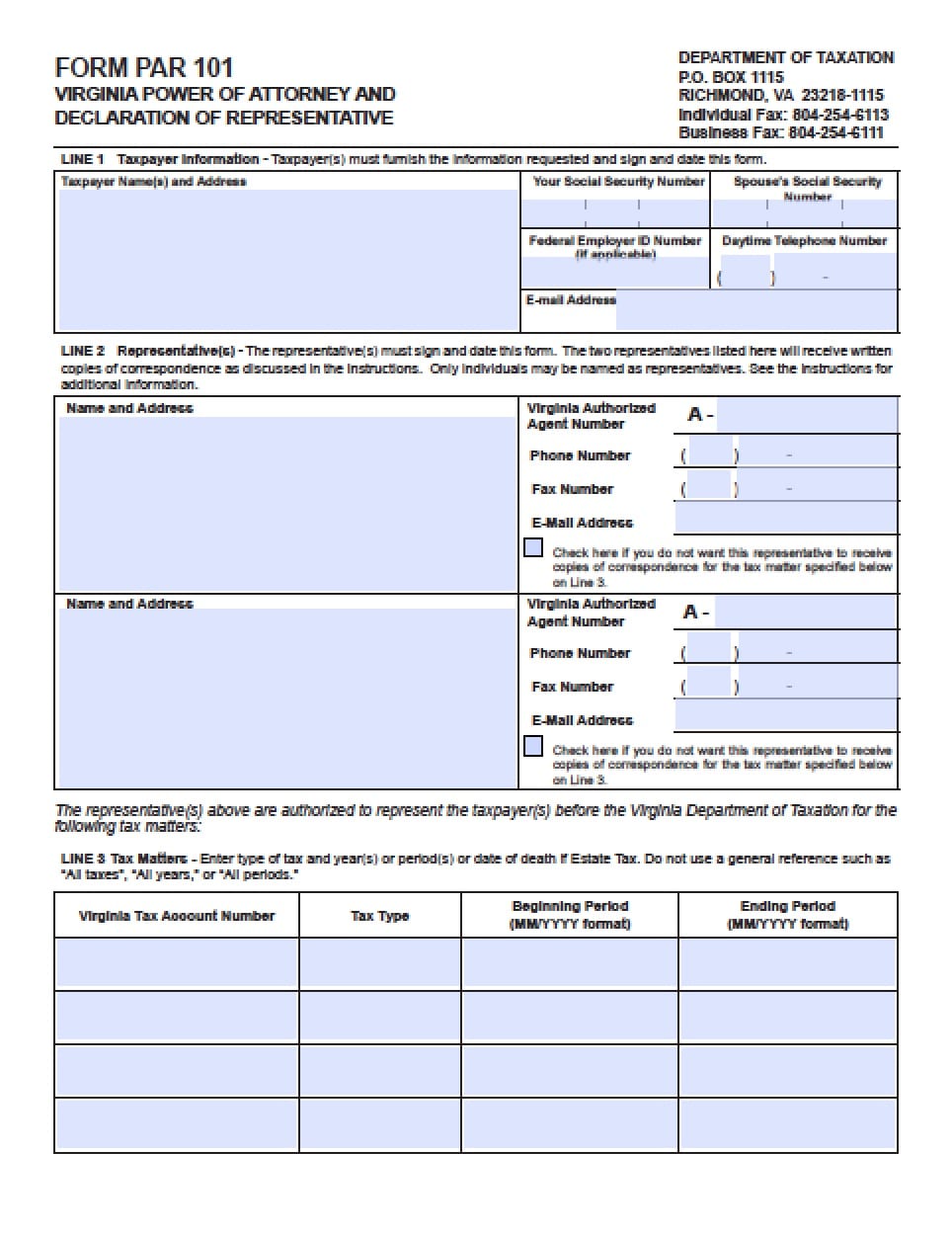 Virginia Tax Power of Attorney Form - Power of Attorney : Power of Attorney