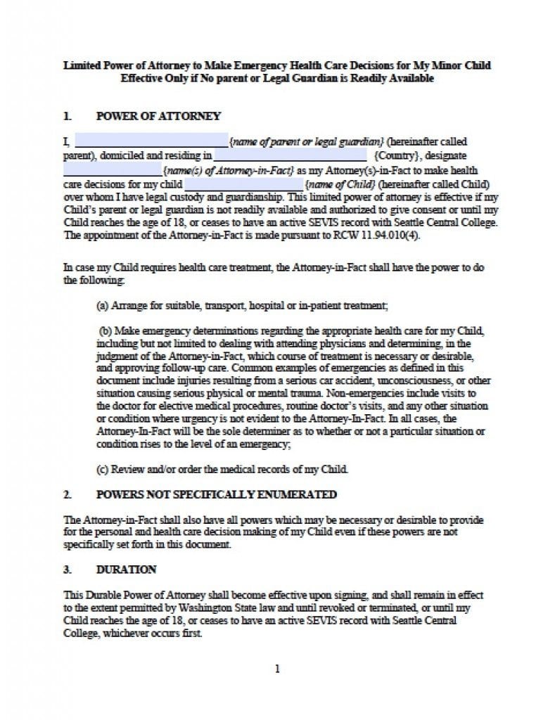 Free Washington Power of Attorney Forms in Fillable PDF | 8 Types ...