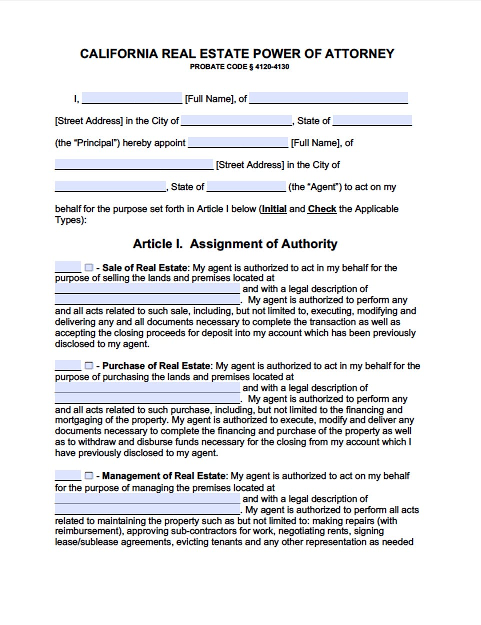 Free Minor (Child) Power of Attorney Form