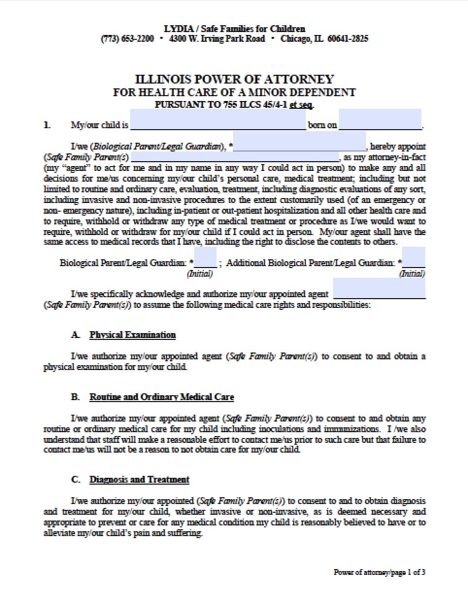 Illinois Minor Child Power of Attorney Form - Power of ...