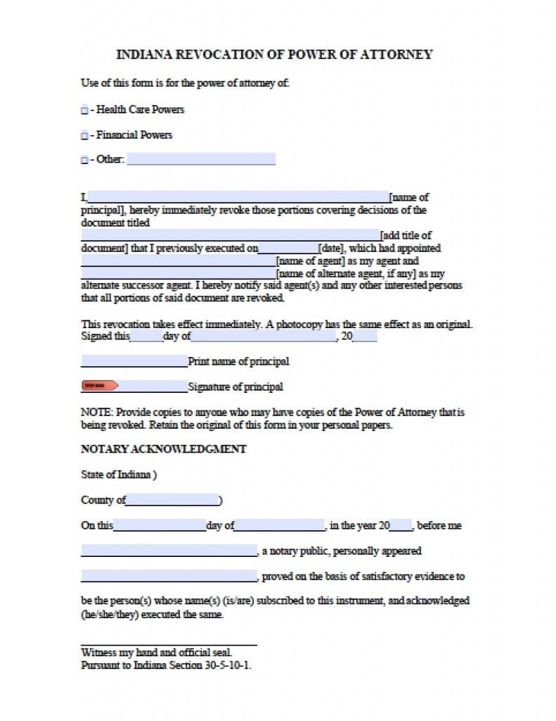 Free Indiana Power Of Attorney Forms In Fillable Pdf 9 Types Archives Power Of Attorney 4484