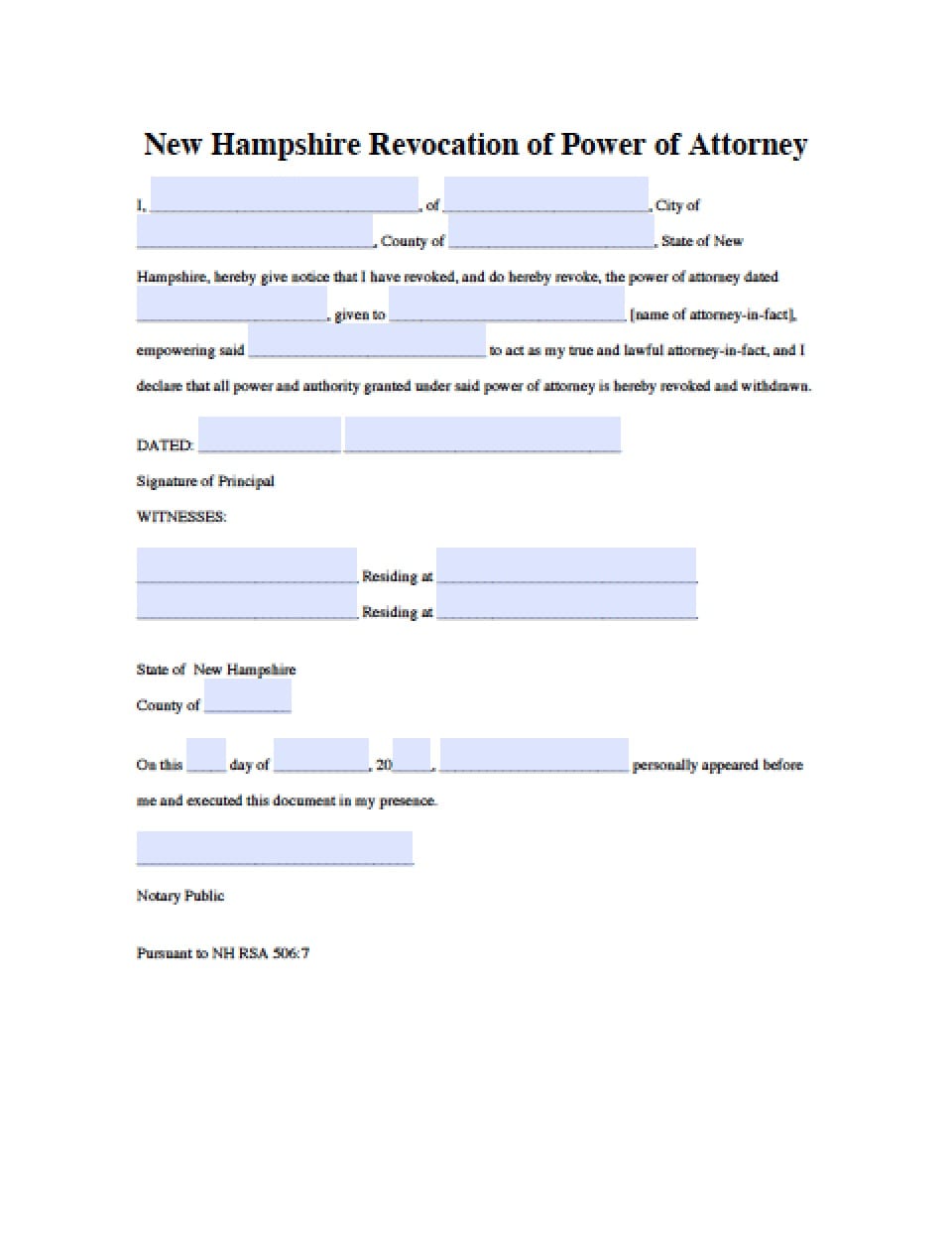 New Hampshire Revocation Power Of Attorney Form Power Of Attorney Power Of Attorney
