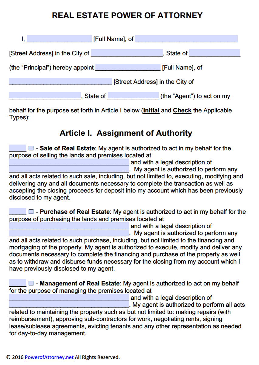 land form indiana contract Templates Power Estate  PDF Power Form of  Real   Attorney